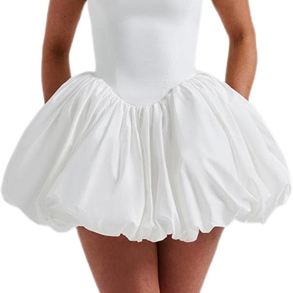 Women Y2K Halter Mini Dress Sleeveless Backless Bubble Party Fashion